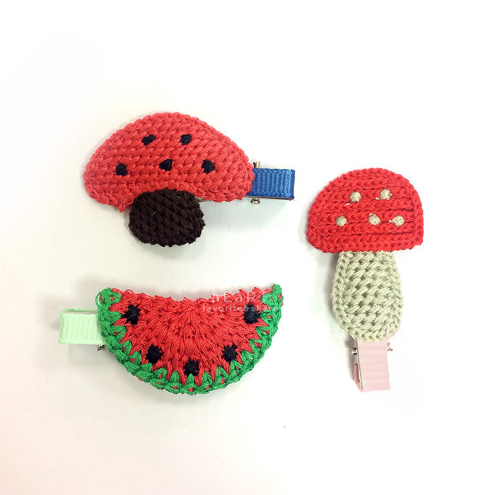 西瓜蘑菇布艺编织儿童发夹